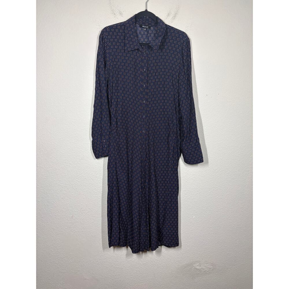 Madewell Size 14 Ruched Midi Shirtdress Navy Foulard Floral Long Sleeves - Picture 3 of 13